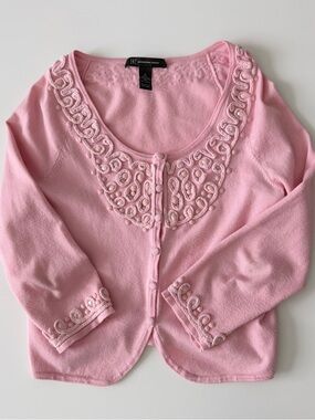 INC International Concepts Pink Beaded Embellished Cardigan Sz M Girly Coquette